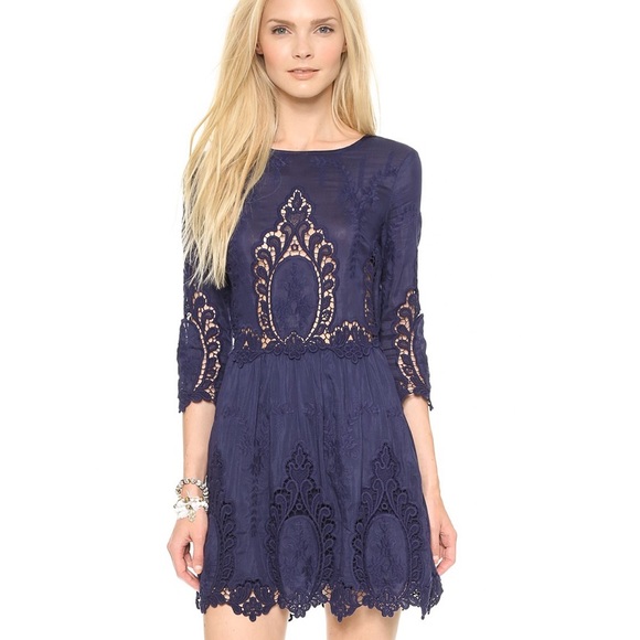 Dolce Vita Blue Silk/Lace Dress - Picture 1 of 10